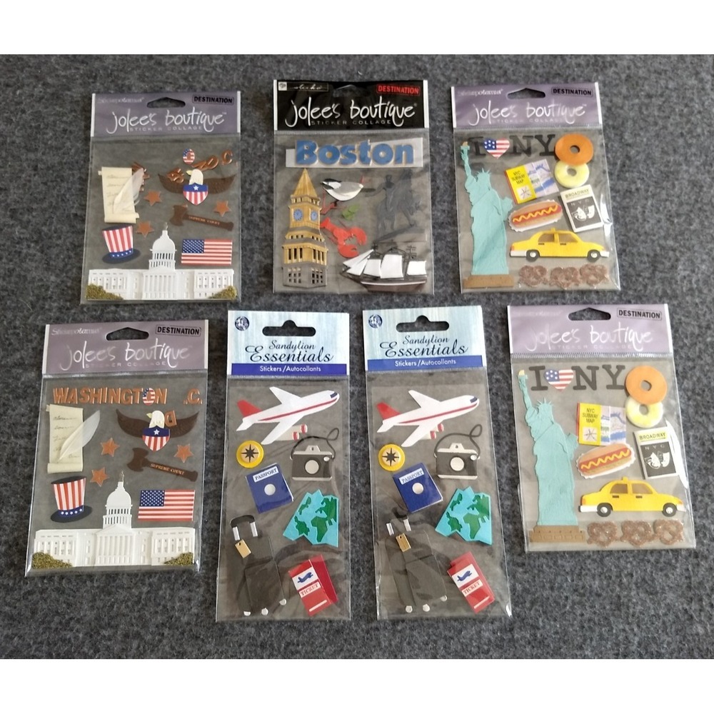 Jolee's Boutique & Sandylion Travel Stickers Scrapbooking Boston DC NY Lot/7 NEW